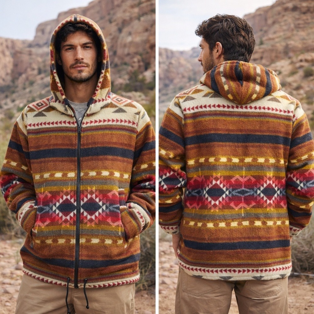 Aly Textiles Alpaca Blend Southwestern Hoodie XL Geometric Earth Tones Ecuador